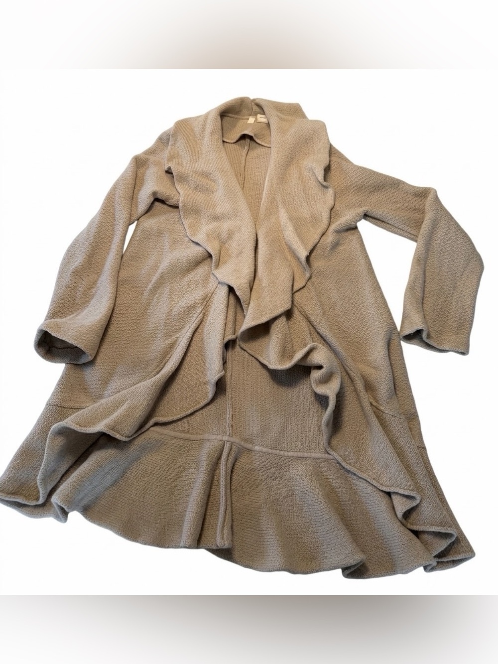 Moth Taupe Ruffled Open-Front Cardigan